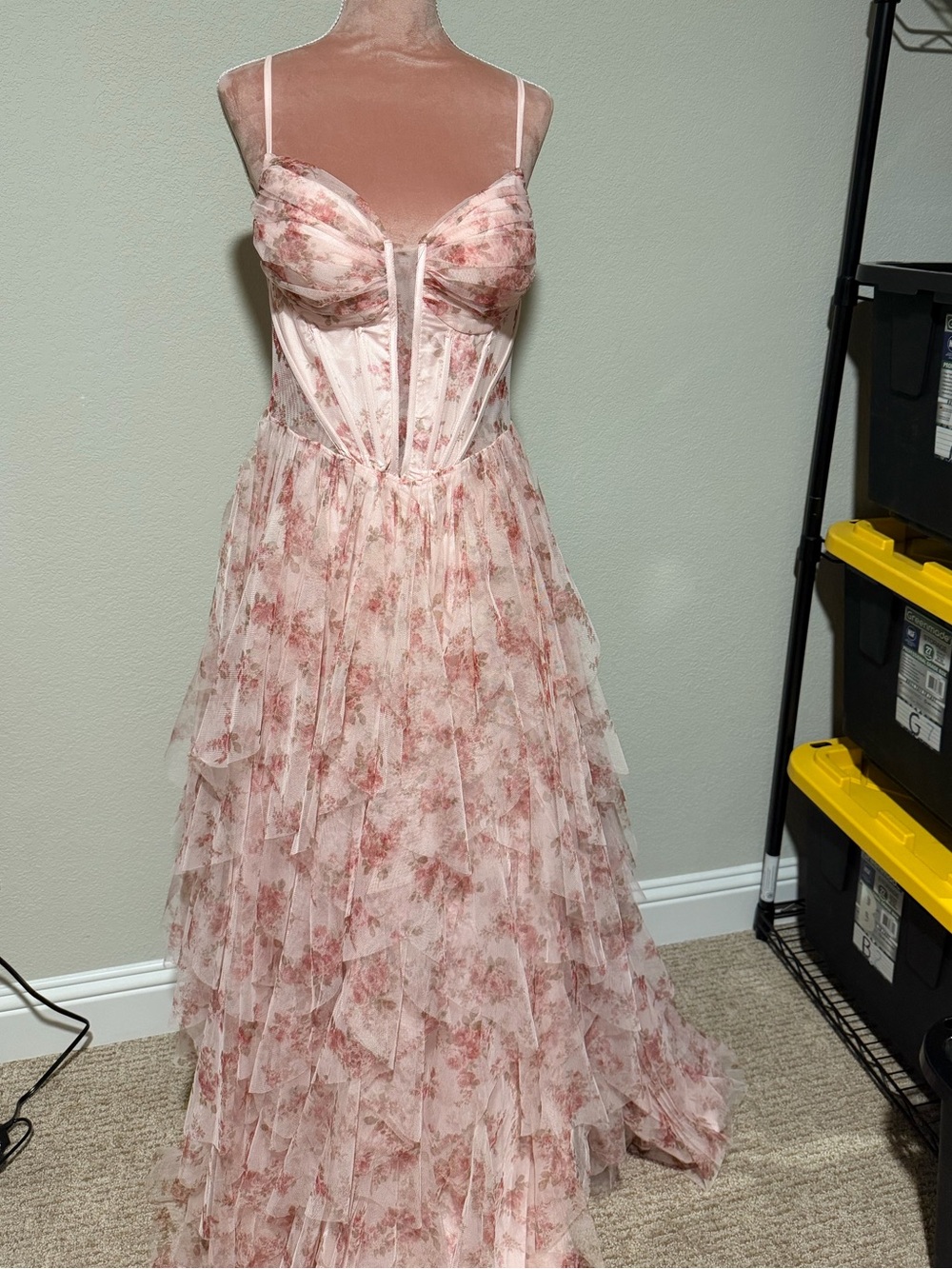 B Darlin Blush Floral Tiered Maxi Dress